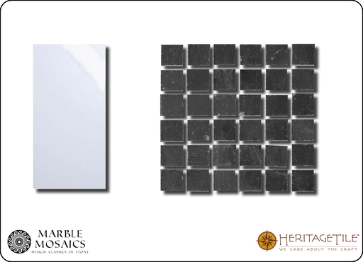 [XKMMQ0HF] Honed marble 5/8" square Sample Card in 'Jet Black'
